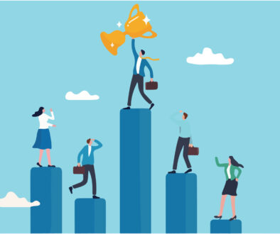 Business competition, performance comparison chart between company profit or employee, winner and loser in contest, achievement concept, business people compete on performance graph with one winner.